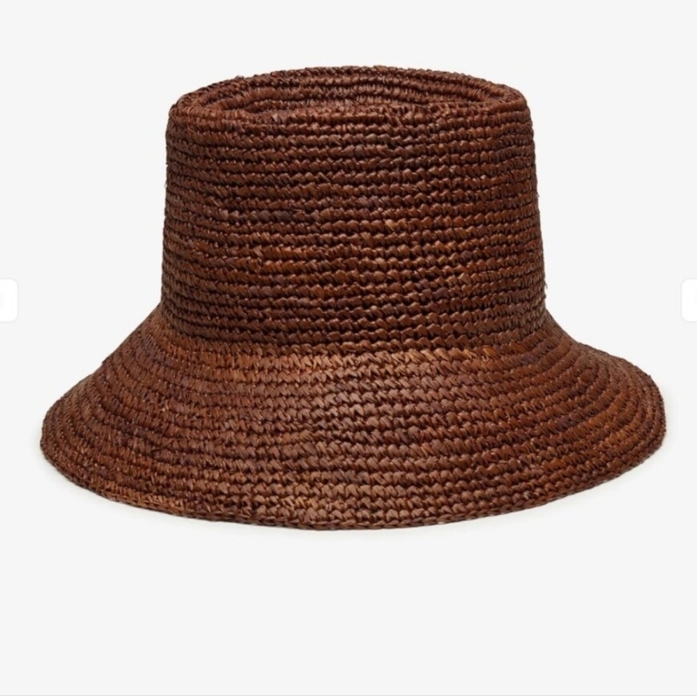 New Wyeth Tali 100% Raffia Straw Chocolate Bucket Hat One Size NWT - Picture 3 of 11